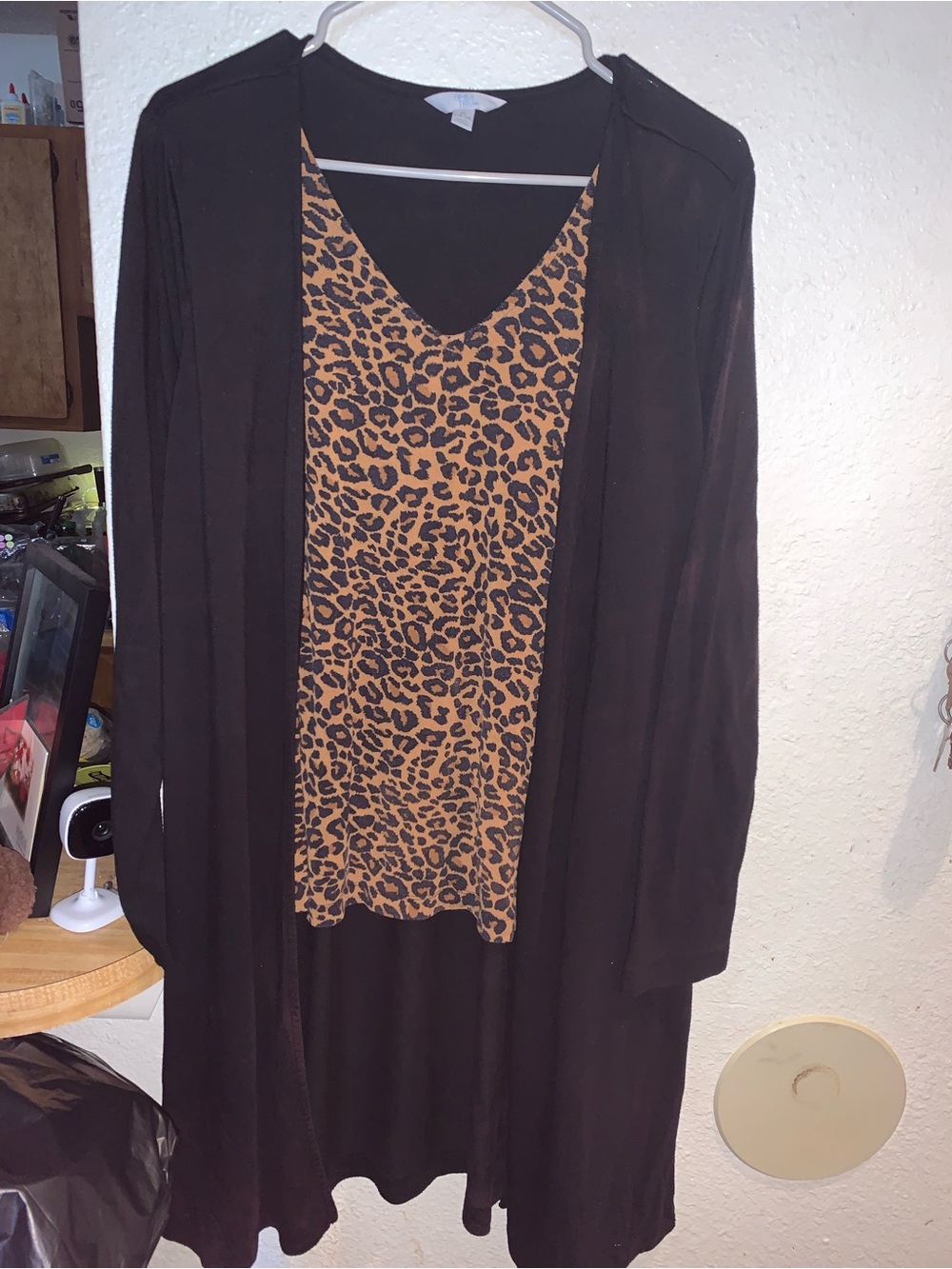Time and Tru Black Duster with Leopard Print Tank
